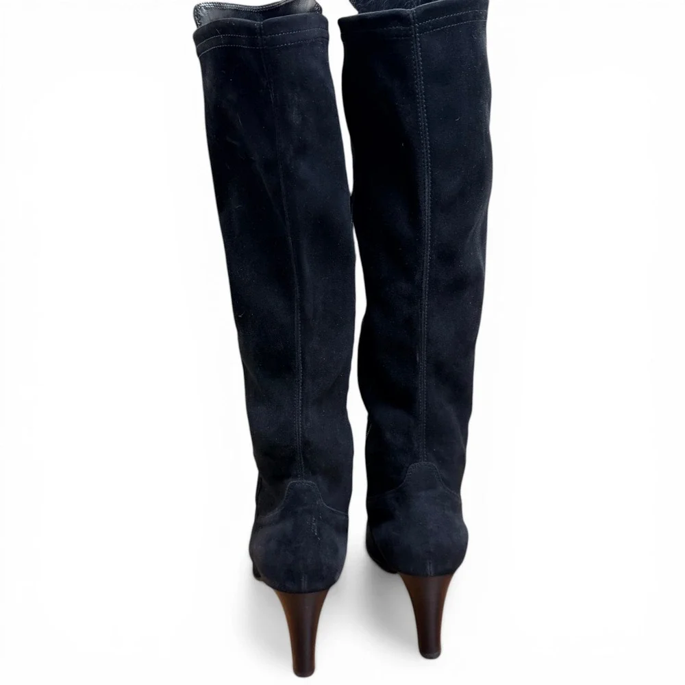 AQUATALIA Womens Black Suede Boots Knee High Almond Toe Weatherproof Dressy Heel